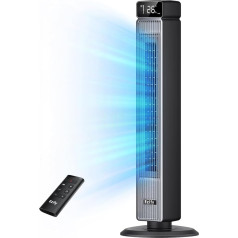 Ezify Tower Fan, 7.3 m/s Fan Large Air Flow, Tower Fan Very Quiet with Remote Control, 90° Oscillation, 6 Speeds, 4 Modes, 12H Timer, Floor Fan for Room, Office