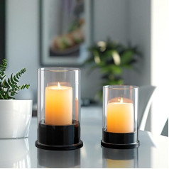 Romadedi Tea Light Glass Candle Holder with Glass Cylinder: Set of 2 Modern Lanterns Large Candle Glass for Candles Pillar Candles Candle Holder Glasses for Table Decoration Living Room Windowsill