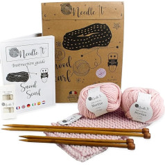 NEEDLE IT® Beginner Wool Collar Knitting Set with Knitting Needles - Snood for Knitting Yourself - For Children and Adults - Gift Idea - Creative Hobby - Pink