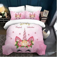 3D Rainbow Horse Bedding Set Kids Cute Unicorn Cuddle Cover Girl Pink and Blue Pastel Bedding Set for Kids Girls Kids Gift (C, Single)