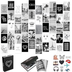 Black White Wall Collage Kit Aesthetic Pictures 50 Set 4x6, City Chic Wall Decoration for Teenage Girls, Wall Art Prints, College Dorm Room Decor, Photo Collection