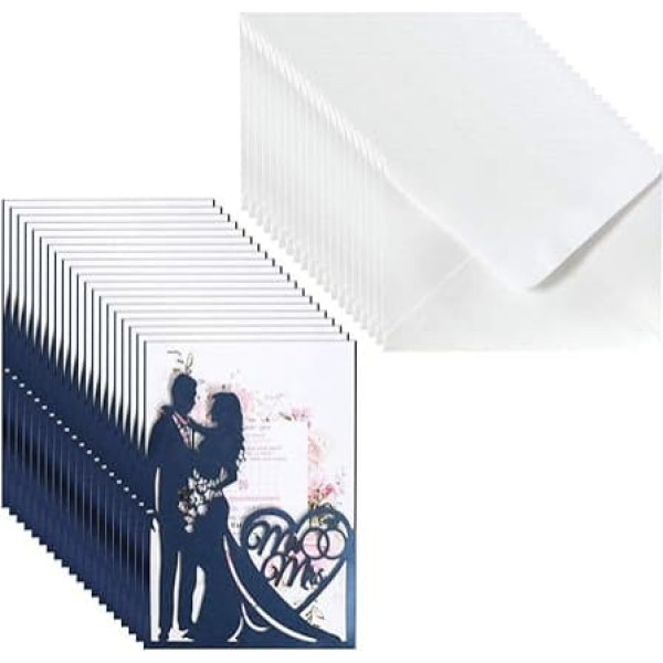 Horlat qiuxiaoaa Laser Cut Mr & Mrs Wedding Invitation Card Invitation Envelopes Kit Bridal Shower Engagement Party Supplies Wedding Openwork Invitation Green Set of 20