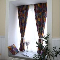 USTIDE 2 Panels Patchwork Bohemian Curtains, Vintage Semi-Blackout Curtains, Country Rural Ethnic Curtains, Rod Pocket Curtain Panels, Aesthetic Boho Drapes for Kitchen, Living Room, Bedroom, 55 W x