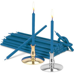 NKlaus - Set of 2 Candle Holders with Altar Candles Light Blue Drip Free L 16 cm Paraffin Wax 40029