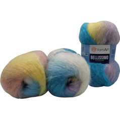 YarnArt 3 x 150 g Mohair Wool 450 g Knitting Wool with Colour Gradient (Blue White Yellow Apricot) 1420