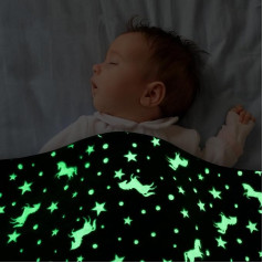 CusGifta Unicorn Cuddly Blanket Children, Glow in the Dark Sofa Blanket for Girls Luminous Blanket Gifts Birthday Christmas (130 x 150 cm)