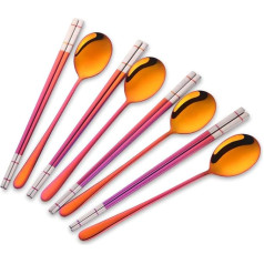 Buyer Star 4 Sets Stainless Steel Chopsticks & Spoons Magic Red Cutlery 8 Pieces Korean Chopsticks Spoon Service for 4