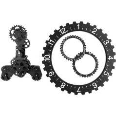 Akozon Wall Clock 3D Modern Large Wall Rotating Mechanical Calendar Wheel Black Steampunk (Black)