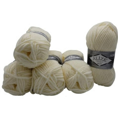 5 x 100 g Alize Superlana Maxi Wool, 500 g Knitting Wool, 75% Acrylic, 25% Wool (Cream 62)