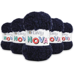 LaVita Yarn NOVA Chunky Soft Boucle Hand Knitting Yarn 5 Pack 20% Polyester 80% Premium Acrylic 1 Ball 100g 100m Taka Yarn (LN5301-Dark Blue)