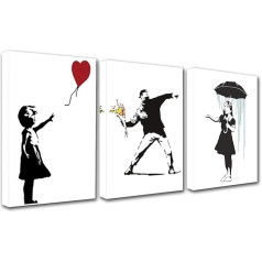 Walarky Banksy Black White Canvas Wall Art Living Room Graffiti Street Art Kitchen Wall Decor Artwork Home Decoration Room Wall Art Pop Art Framed Hanging 60x28 Inch