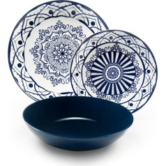 Excelsa Boheme Blue Dinner Service, Porcelain, Blue, 18 Pieces