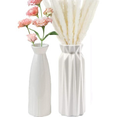 Vases, Ceramic Vases, White Ceramic Vases, Modern Ceramic Vase for Pampas, 2 Glazed Decorative Vases for Flowers, Living Room, Bedroom and Mantel Piece, 18 cm High (A)