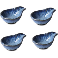 Ceramic Blue Sauce Cups Soy Sauce Dish Pinch Bowls Cute Dip Sauce Dish Mini Plate Dip Bowls Sauce Bowls Small Bowl for BBQ Party Home Dinner Decor Set of 4