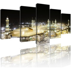 FajerminArt Islamic Wall Art Pictures Living Room 5 Pieces Art Print Modern Wall Pictures XXL Wall Decoration Hajj Pilgrimage to Kabah in Mecca Wall Picture Canvas Pictures