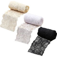 liuer Lace Ribbon 3 Pieces Lace Border Lace Ribbon 15 Yards White Black Elasticity Lace Trim Lace Fabric for Lingerie Hats Skirts Underwear Wedding Dress Wedding Decor