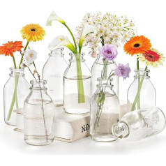 Okllen Set of 12 Glass Bud Vases, Small Milk Bottle Flower Vases, Decorative Glass Bottles, Vintage Bud Vases Centrepiece for Home Decor, Wedding Reception, Clear