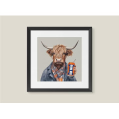 Designed By Lorna Watercolor Highland Cow with Irn Bru Country Wall Art Print - Framed Picture or Unframed (12