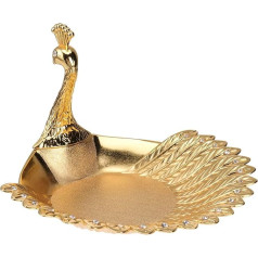 BESTonZON Snack Plate Fruit Plate Zinc Alloy Golden Peacock Figure Snack Serving Tray Dried Fruits Nuts Sweets Dessert Fruit Chocolate Storage Party Home Household