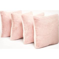 Sienna Faux Fur Rabbit Fur 4 Piece Cushion Covers Set 45 x 45 cm Square Ultra Soft Plain Sofa Chair Fleece Cushion Cover 45 x 45 cm - Blush Pink