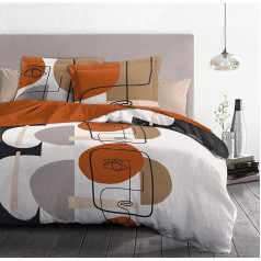 Home Passion 3-Piece Duvet Cover 100% Cotton 57 Thread Count 2 Person 240 x 260 cm Melo - White and Earth