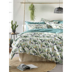 De Witte Lietaer Salix 200 x 220 cm Cotton Duvet Cover and Pillowcases Set, White/Green