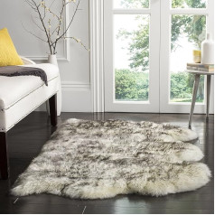 SAFAVIEH Fur Collection Sheepskin Rug for Living Room, Dining Room, Bedroom, High Pile, Ivory and Smoke Grey, 3ft x 60in