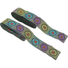 2 Rolls Ethnic Lace Ribbon Black Wedding Decoration Vintage Woven Ribbon Flower Ribbon for Clothing Lace Appliques Embellishments Wear Floral Bohemian Accessories Polyester Yarn