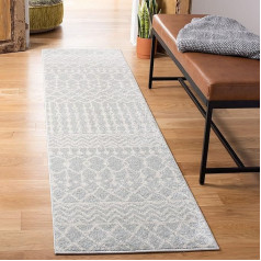 Safavieh Boho Chic Rug for Living Room, Dining Room, Bedroom - Tulum Collection, Short Pile, Light Grey and Ivory, 24 x 96 Inch