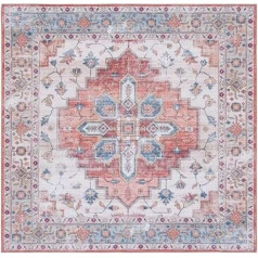 SAFAVIEH Persian Medallion Rug, Machine Washable and Non-Slip, Ideal for High Traffic Areas, Tucson Collection, Short Pile, Blue and Beige, 183 x 183 cm