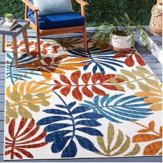 SAFAVIEH Cabana Collection CBN814A Botanical Indoor/Outdoor Non-Shedding Easy Cleaning Patio Backyard Porch Deck Mudroom Area Rug 4' x 4' Square Cream/Red