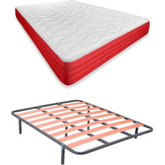 Duérmete Online DUÉRMETE ONLINE Complete Bed with Reversible Mattress (Face for Winter/Summer) + 4 Leg Slatted Frame, Alloy Steel, Grey, 105 x 190 cm