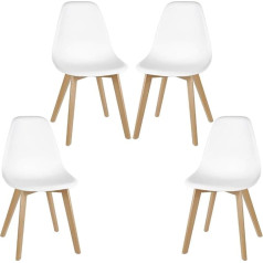 Supfine Set of 4 Dining Chairs, Scandinavian Dining Chairs, Polypropylene Seat and Beech Wood Legs, Modern Dining Chairs for Kitchen, Dining Room, Living Room (White, 4)