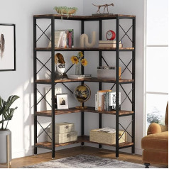 Tribesigns 5 Shelf Corner Bookcase, Large Modern Corner Bookcase, 5-Tier Tall Corner Shelf, Storage Shelf with Metal Frame for Living Room, Home Office (Brown)