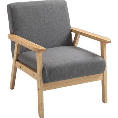 Homcom Wing Chair, Dining Room Chair, Lounge Chair with Armrests, Upholstered Chair with Linen Look, Relaxing Chair for Bedroom, Living Room, Solid Wood, Grey, 64 x 70 x 72 cm