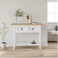 Thoytoui Console Table, Sideboard, Coffee Table, Side Table, Couch Shelf with Storage Space, Suitable for Bedroom, Home, Entrance Hall, Living Area, Mexico Style, Pine Wood, White, 90 x 34.5 x 73 cm