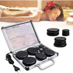 ‎Ricyea Hot Stone Massage Set, Lava Stones for Massage, Massage Stone Basalt, 9 Pieces Stones in Heating Case, Portable, Suitable for Private Users, Spa, Massage Therapy & Relaxation (Set of 9)