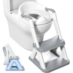 Wimaha Children's Toilet Seat, Upgraded 2-in-1 Toilet Seat Children with Stairs, Height-Adjustable Foldable Children's Toilet Trainer, Step Stool Children with Non-Slip Footboard