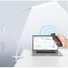 Glocusent 38 LED Multi-Purpose Clamp Lamp, Eye-Friendly Clamp Light Bed, Continuously Dimmable 5 Colours & 5 Brightnesses, Stable Clamp & Flexible Gooseneck, Perfect for Reading/Studying/Working