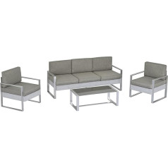 Outsunny 4-Piece Garden Furniture Garden Sofa Set Garden Lounge Set with Backrest and Armrest Metal Turning Process Garden Set Poly Rattan Grey Polyester Foam Tempered Glass