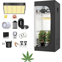 JUNG Growbox Complete Set, Cannabis Growing Set with LED Full Spectrum Grow Lamp, Dimmable, 60 x 60 x 140 cm, with Fan, Exhaust Air Activated Carbon Filter, Grow Tent Growing Greenhouse, Grow Tent