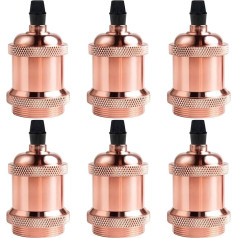 DiCUNO E27 Vintage Solid Lamp Holder Made of Aluminium and Ceramic, Socket Adapter for Edison Screw Bulb, DIY Wall, Table Floor or Ceiling Light, Rose Gold, Set of 6