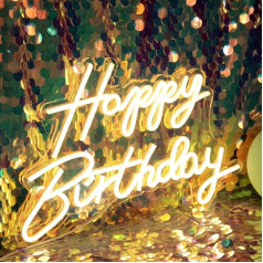 DAKABUKA LED Neon Happy Birthday Sign Night Light Birthday Party Decorations Warm White USB Operated Decorative for Background Party Bedroom Wall Decoration 5V