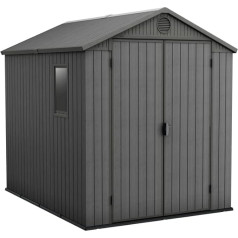 Keter Gerätehaus Darwin 6x8, Grau, Außenmaße 190x244x221cm, wartungsfrei, wetterfest, wasserdicht, mit Unterboden