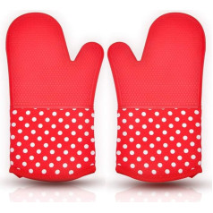 AYADA Silicone Oven Glove, Heat Resistant, Oven Gloves, Red, Double Oven Gloves, Oven Gloves, Kitchen Gloves, Cooking Gloves, Oven Mitts
