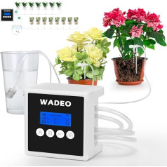 WADEO Watering System, Automatic Drip Irrigation Kit with Double Pump, Programmable 30 Day Timer and LED Display, Ideal as a Holiday Watering System for up to 15 Potted Plants