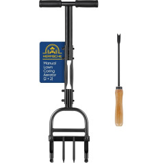 Hermsche Plug Aeration Manual Lawn Aerator with 2 Solid Spikes and 2 Semi-Open Slots Hollow Tines Lawn Aerator Heavy Duty Plug Core Ventilation Tool for Compacted Soils and