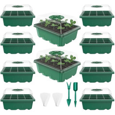 Nuyikaso Seed Trays 10 Pack 120 Cells Propagation with Lid Reusable Thickened Seedling Starter Trays Adjustable Humidity Window Plant Growing Kit for Greenhouse Garden