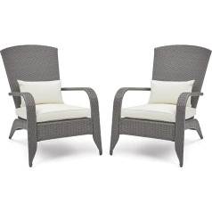 Mondeer 2 x Adirondack Garden Chairs, Balcony Set Made of PE Rattan, Garden Furniture Set, 2 Chairs Garden Furniture Set for 2 People, Sun Chair, Armrests, Deck Chair with Seat Cushion and Cushion,