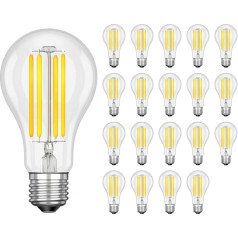ledscom.de E27 LED Filament Light Bulb A70, 12W = 118W, White, 1,800 lm, Also Weatherproof, Pack of 20